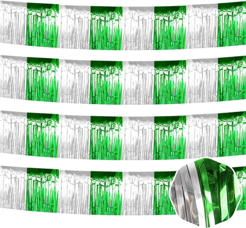 Miniatura 19 de Paquete de 4 guirnaldas de flecos de papel de aluminio negro de 10 pies con serpentinas metálicas de oropel para colgar en la pared, telón de fondo