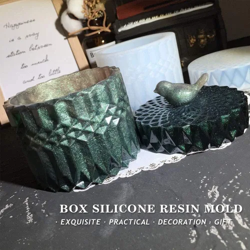 Miniatura 4 de Caja de cristal de silicona molde de resina con tapa y mango de pájaro en forma de molde para resina epoxi, almacenamiento de joyas, frasco