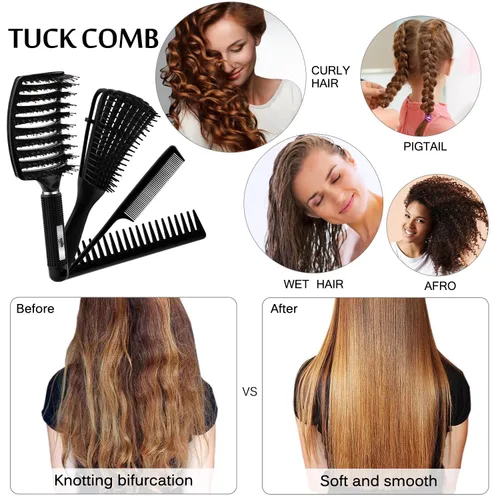 Miniatura 7 de 4 piezas de juego de cepillo para cabello rizado para adultos y niños húmedos o secos, cepillo desenredante para cabello 3/4ABC con peine de dientes