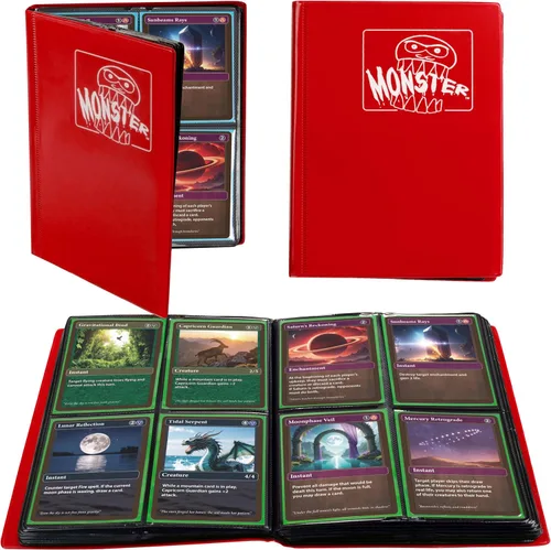 Miniatura 9 de Monster - Carpeta para tarjetas coleccionables de 4 bolsillos, álbum Holofoil negro, protección TCG antirrobo y anticaídas con bolsillos laterales
