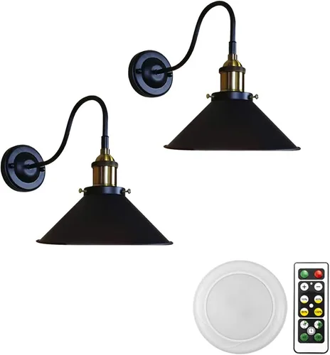 Miniatura 9 de 2 luces de pared con control remoto sin cable, retro, industrial, negro, lámpara de pared para decoración de pared para escaleras interiores, Negro A