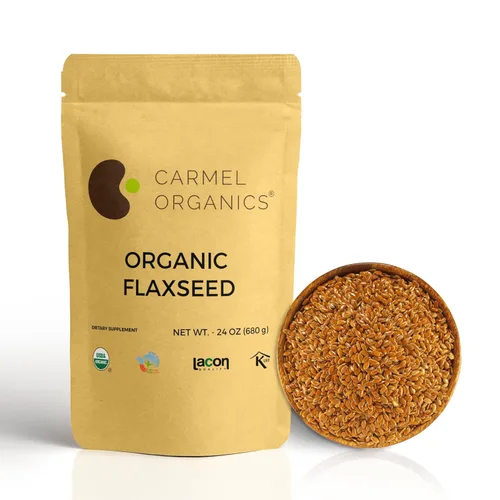Miniatura 9 de Semillas de lino orgánicas enteras de 8 onzas o 8.01 oz (0.5 libras) Sin OMG Kosher Certificado orgánico USDA Por Carmel Organics Semillas