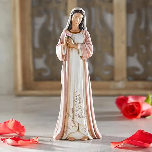 Miniatura 4 de Avalon Gallery Michael Adams - Figura católica inspiradora esculpida a mano, 8.25 pulgadas, Madonna of the Rose
