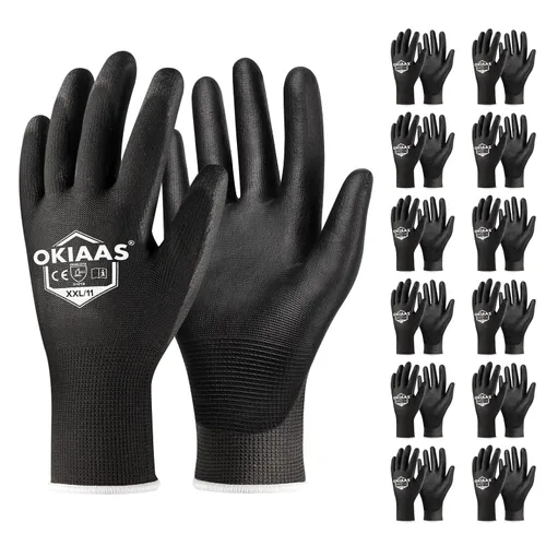 Miniatura 32 de OKIAAS Guantes de trabajo para hombre, guantes ultra delgados y ligeros con agarre, juego de 12 pares de guantes de construcción con revestimiento