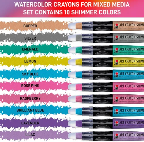 Miniatura 2 de Marabu Art Crayons - Juego de 10 crayones metálicos de acuarela altamente pigmentados, suaves y fáciles de mezclar, para artistas de medios mixtos