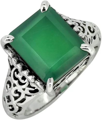 YoTreasure Anillo de filigrana de plata de ley 925 de ónix verde, Metal Metal Piedra preciosa, ónix verde