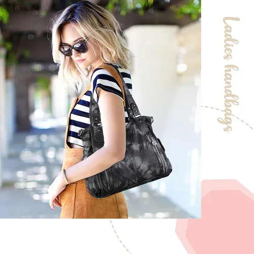 Miniatura 8 de Angel Kiss Bolsos para mujer con tiras en la parte superior, bolso estilo Hobo, bolsas de hombro espaciosas y casuales, cartera estilo Tote de PU