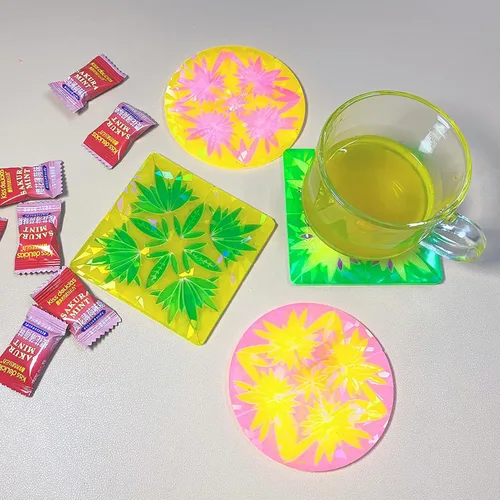 Miniatura 2 de Posavasos de silicona, molde de silicona de resina láser holográfica, molde de silicona de flores, resina epoxi cuadrada y redonda