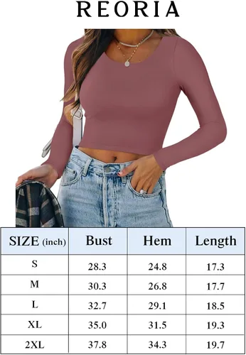 Miniatura 6 de REORIA Camiseta básica de manga larga con cuello redondo y doble forro para mujer