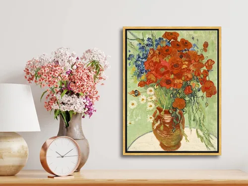 Miniatura 5 de Wieco Art - Arte enmarcado para pared de "Varios amapolas rojas y margaritas" por Vincent Van Gogh, reproducción de pinturas, lienzos abstractos