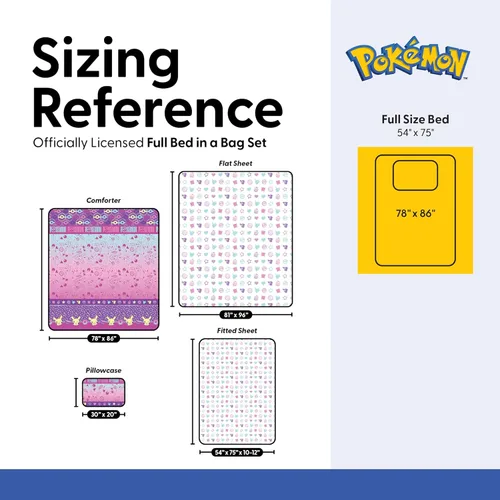 Miniatura 9 de Juego de ropa de cama NORTHWEST Pokémon tamaño completo en una bolsa, Pikachu Eevee, ropa de cama de anime para niñas y niños, ligera y dulce Ligero