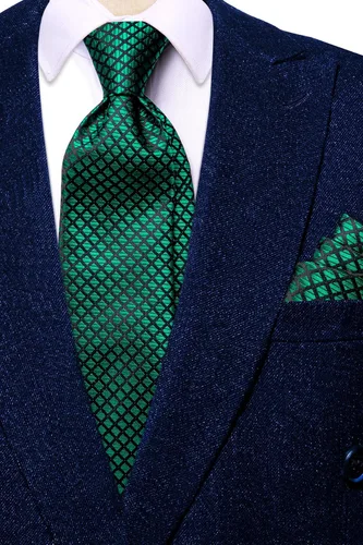 Miniatura 103 de Hi-Tie Corbata clásica de cachemira para hombre con pañuelo y gemelos a cuadros