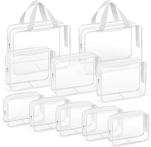 Miniatura 9 de TISRATOK Neceser de maquillaje transparente de viaje de 10 piezas, plástico PVC cosmético aprobado por la TSA Kit organizador con bolso con Negro