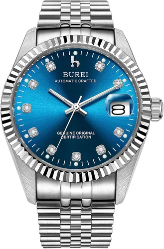 Miniatura 12 de BUREI Reloj automático de lujo para hombre, resistente al agua, reloj mecánico, correa ajustable de dos tonos de acero inoxidable