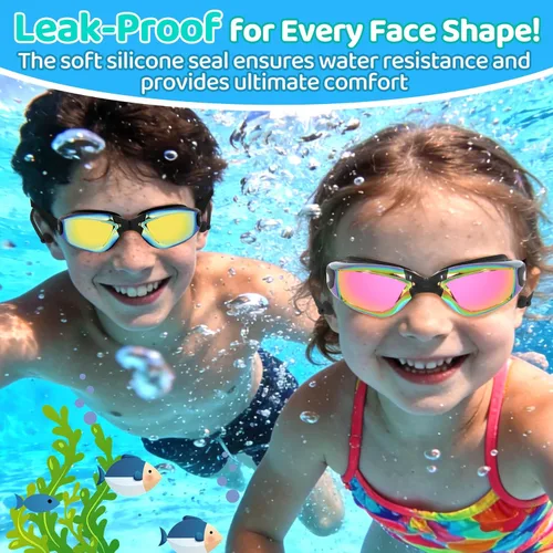 Miniatura 3 de Vvinca Swimming Goggles for Kids 3-15 years-2 Pack, Kids Goggles Anti-Fog/UV No Leaking Swim Goggles for Kids 03-negro oro y negro rosa