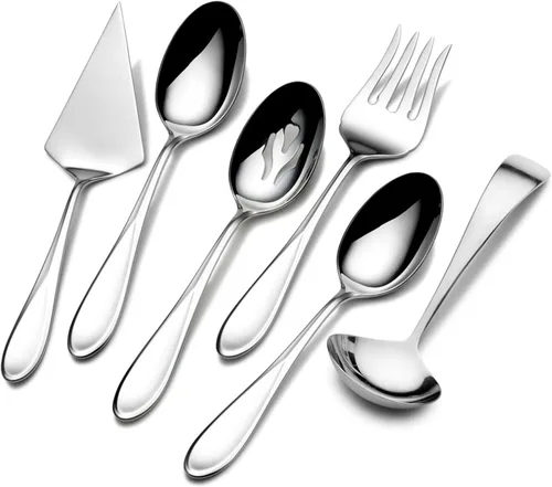 Miniatura 2 de Mikasa Bravo - Juego de 6 piezas de acero inoxidable 18/10, cucharas de servir, tenedor, servidor de tartas, cucharón de salsa, cubiertos pulidos