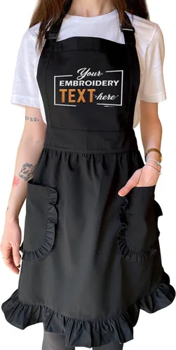 TEEAMORE Delantal bordado personalizado con volantes para cocina, horneado, parrilla, limpieza, disfraz de sirvienta, delantal de mujer con bolsillos