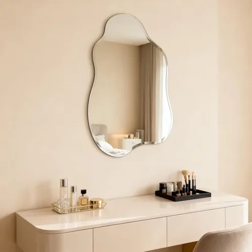 Miniatura 3 de Espejo de pared irregular sin marco de 20 x 28 pulgadas, espejo de tocador decorativo con borde biselado para baño, dormitorio, entrada