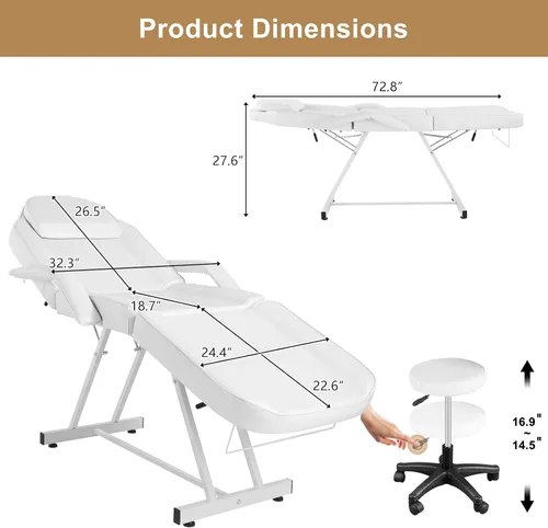 Miniatura 5 de OmySalon Silla de tatuaje para salón de masajes, cama esteticista con taburete hidráulico, mesa de cama facial multiusos de 3 secciones