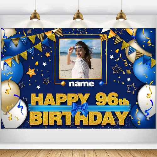 Miniatura 43 de Pancarta Personalizada de Decoraciones de Feliz Cumpleaños 101 - Telón de Fondo de 101 Años para Mujeres Hombres Niños Niñas Suministros de Fiesta