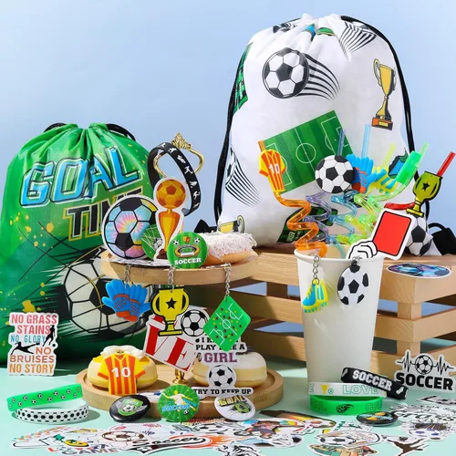Miniatura 2 de Sadnyy 140 piezas de regalos de fiesta de fútbol, suministros de decoración de fiesta de cumpleaños de fútbol, bolsas con cordón con pulseras