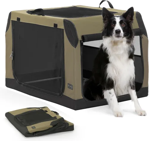 Miniatura 8 de PETSFIT Jaula de viaje para perros, jaula para perros de lados suaves, estructura ajustable resistente de 36 pulgadas, fácil de instalar, jaula Gris
