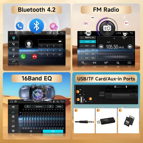Miniatura 5 de Pantalla táctil giratoria de 10.4 pulgadas para coche, estéreo inalámbrico Carplay y Android Auto, radio Bluetooth para coche con SWC, enlace