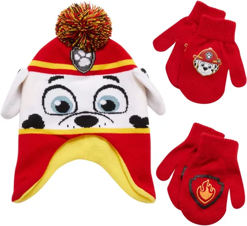 Nickelodeon Sombrero de invierno de Paw Patrol para niños, 2 pares de guantes o mitones (niñosniños pequeños)
