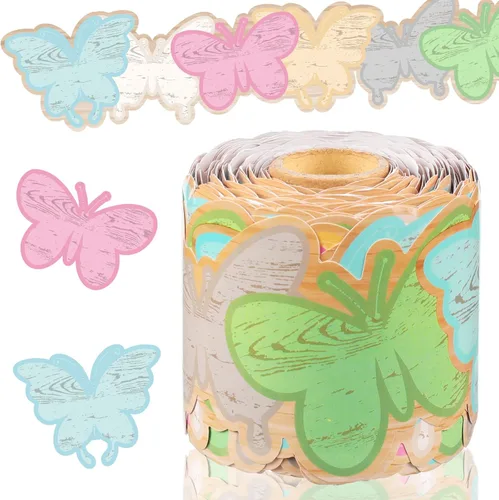 Miniatura 39 de Panelee Borde de Caja de Regalo de Navidad de 68.9 Pies Borde de Tablón de Anuncios Mariposas Flores Abeja Espacio Inspiracional Decoración Linda