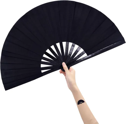 Abanico grande plegable para baile de línea, ventilador de aplausos para botas en el suelo, fiesta, decoración, festival (negro)