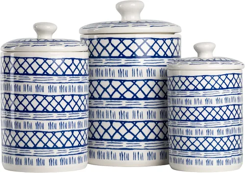 Miniatura 16 de 10 Strawberry Street Juego de recipientes de cocina con relieve de diamante, juego de 3, azul diamante