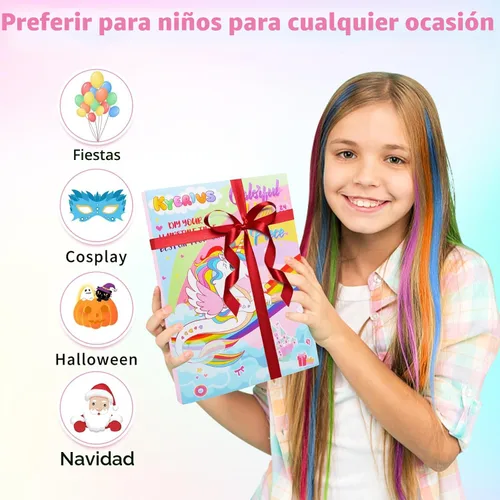 Miniatura 4 de Regalo del Día de San Valentín para Niña, Juguete de 24 Piezas de Extensiones de Cabello con Clip de Colores para Edades 4, 5, 6, 7, 8-10-12 Años