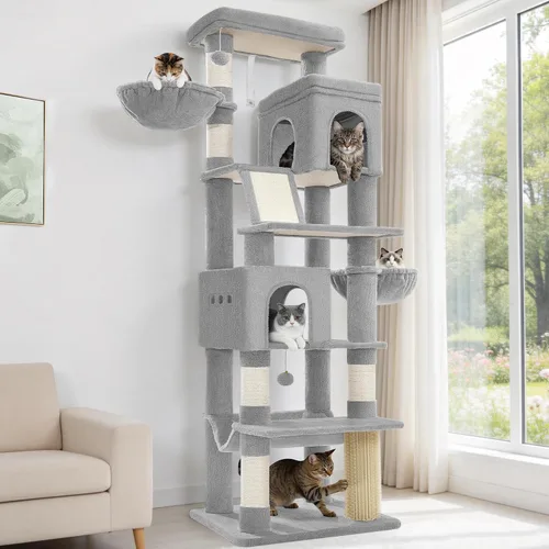 Miniatura 10 de Hzuaneri Árbol grande para gatos, torre para gatos de varios niveles de 75 pulgadas de alto, muebles de condominio para gatos más grandes