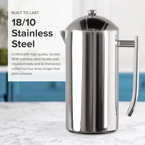 Miniatura 4 de Frieling USA cafetera francesa de acero inoxidable, con paredes dobles, con rejilla doble patentada, pulida, de 36 onzas, Estándar- Pulido, Pulido