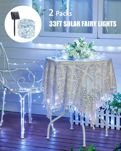 Miniatura 5 de Minetom Guirnalda de luces solares, 2 paquetes en total de 200 luces LED solares de 66 pies, luces solares impermeables para exteriores, patio