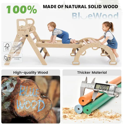 Miniatura 9 de BlueWood Pikler - Juego de triángulos con cojín, juguetes de escalada para niños pequeños 9 en 1, juego de filosofía Montessori, gimnasio