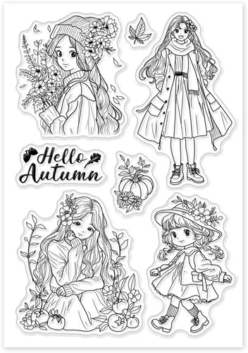 Miniatura 8 de GLOBLELAND Sellos transparentes de otoño para hacer tarjetas, sellos transparentes para dama, sellos transparentes para manualidades, álbumes