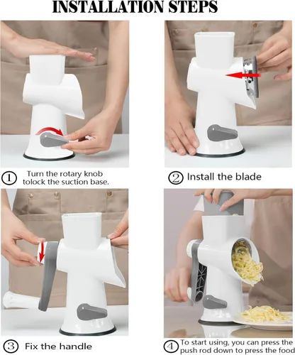 Miniatura 6 de Rallador de Queso Multifunción Rotativo con Manivela Manual - Rallador de Queso que Ralla, Rebana y Pica sin Esfuerzo. Aplicable para Queso, Blanco
