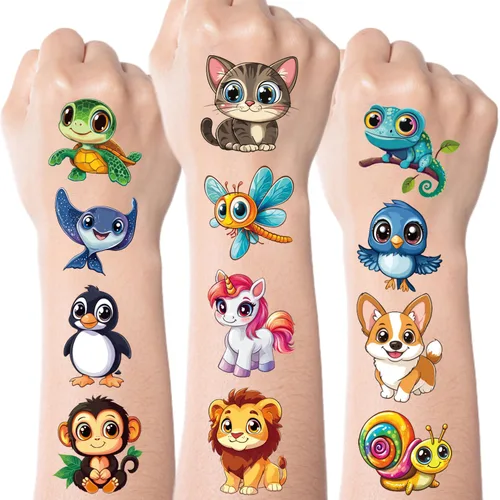 JCFIRE Tatuajes Temporales Más Grandes Para Niños Rellenos de Calcetín de Navidad, 102 Estilos Mixtos de Lindas Calcomanías de Animales Favores de