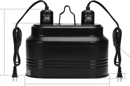 Miniatura 2 de Aiicioo Lámpara Doble para Reptiles - Lámpara para Dragón Barbudo Lámpara de Calor Doble para Reptiles Cúpula Máx 160 Vatios Terrario Luz UVB