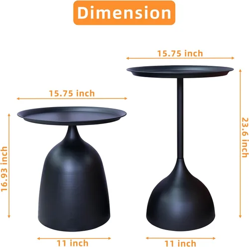 Miniatura 3 de Benkyo Mesas anidables negras con pedestal, juego de 2 mesas auxiliares anidables, mesa auxiliar redonda de metal, mesa de sofá moderna para sala