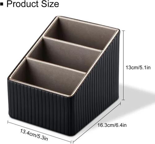 Miniatura 3 de KINGFOM Organizador de 3 ranuras de cuero sintético PU para control remoto, caja de almacenamiento de artículos diversos para el hogar