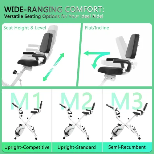 Miniatura 4 de BARWING Bicicleta de Ejercicio Estática para Entrenamiento en Casa, Bicicleta de Interior Plegable de 5 en 1 para Personas Mayores, Capacidad