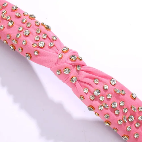 Miniatura 6 de Diadema anudada de cristal para mujer, diadema con nudo superior ancha, diadema de moda para mujer, accesorios para el cabello (rosa)