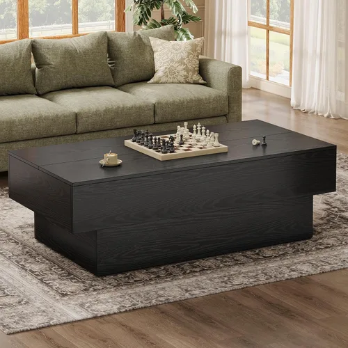 Miniatura 7 de Tribesigns - Mesa de café moderna negra, mesa de té rectangular de madera de 55 pulgadas, mesa central grande para sala de estar, sala de recepción