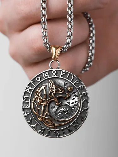 Miniatura 4 de HAQUIL Viking Necklace, Skoll Hati Wolf Pendant, Viking Jewelry Gift for Men and Women