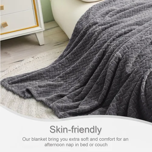 Miniatura 7 de Exclusivo Mezcla - Manta de forro polar de tamaño Queen para cama, 90x90 pulgadas, mantas suaves y acogedoras de franela jacquard, ligeras y Gris