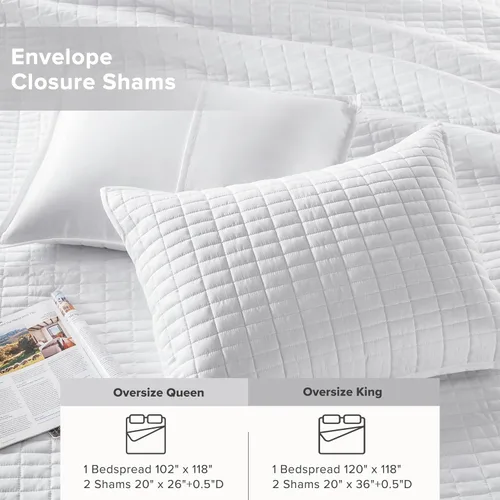 Miniatura 5 de Comfort Spaces Juego de edredón de tamaño King extragrande de color blanco de 120 x 118 pulgadas, colcha acolchada de microfibra ligera de verano