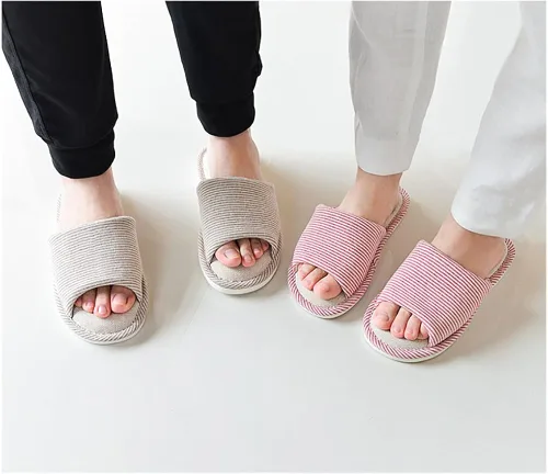 Miniatura 3 de Pantuflas unisex de algodón lavables con punta abierta para el hogar, zapatos de interior informales, de lino suave, suela antideslizante