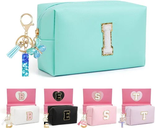 Miniatura 9 de AIBFRID 2 piezas de bolsas de maquillaje iniciales para mujeres, regalos de cumpleaños para niñas de 4 5 6 7 8 9 10 11 12 años, bolsas de cosméticos